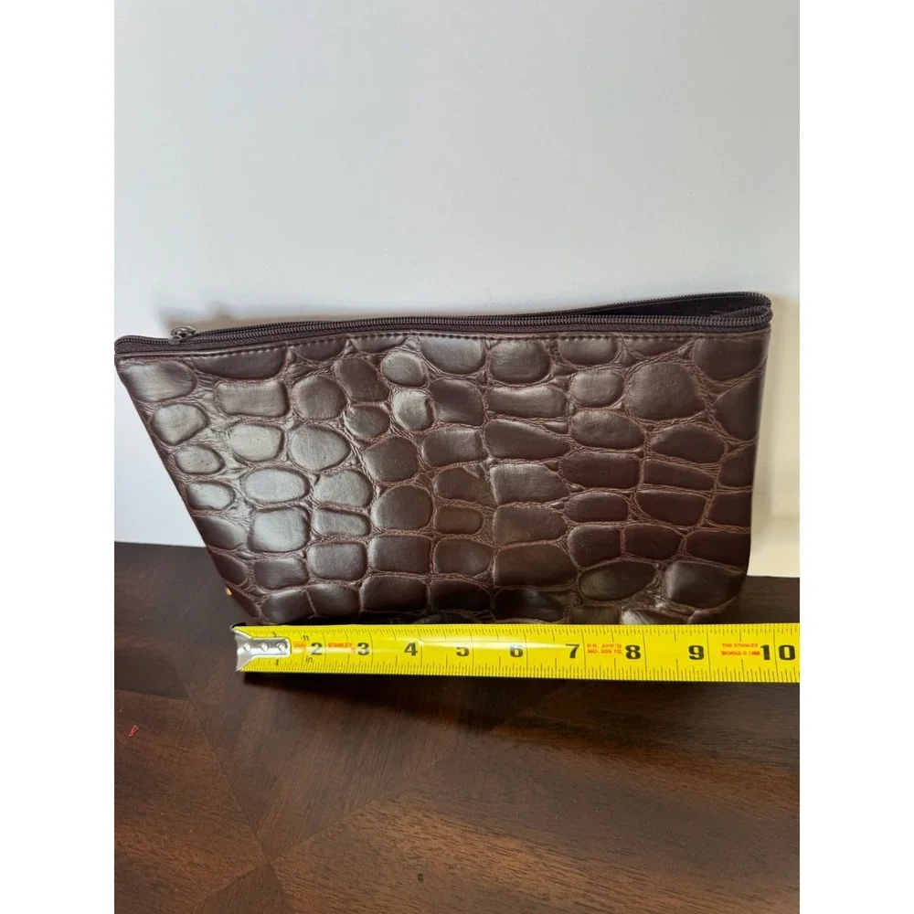 Estee Lauder‎ Brown Croc Embossed Makeup Bag Cosmetic Pouch Travel Case